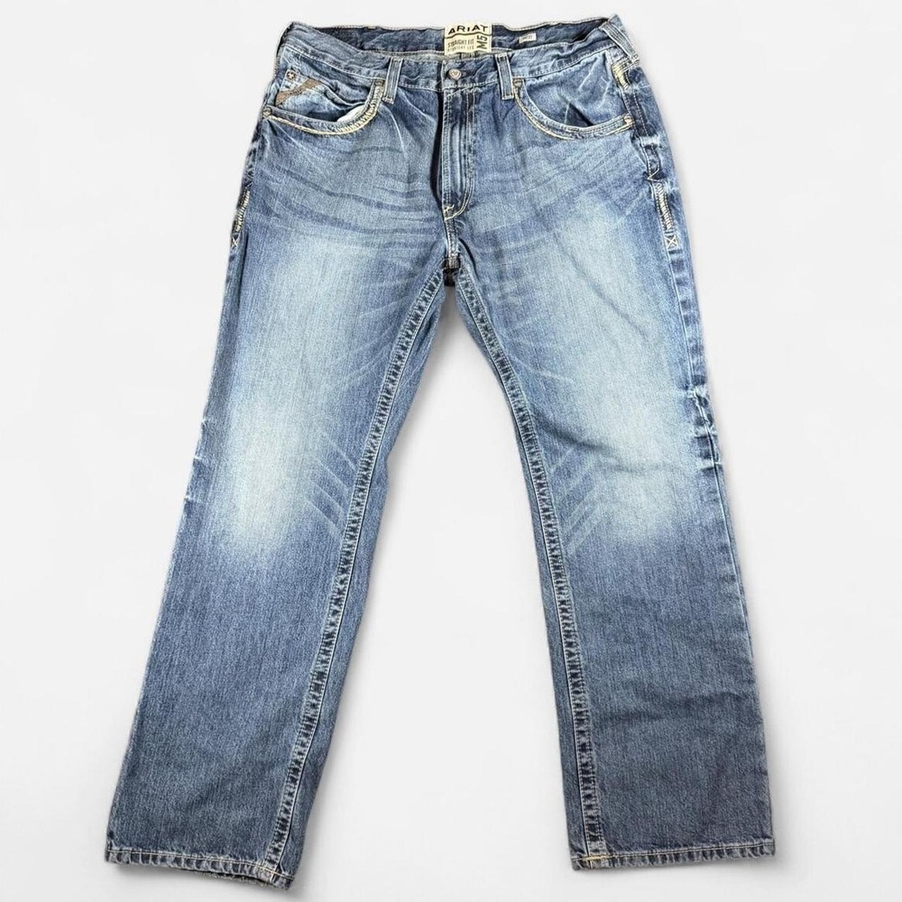 Ariat M5 Straight Fit Straight Leg Light Wash Western Jeans Workwear Size 38x32